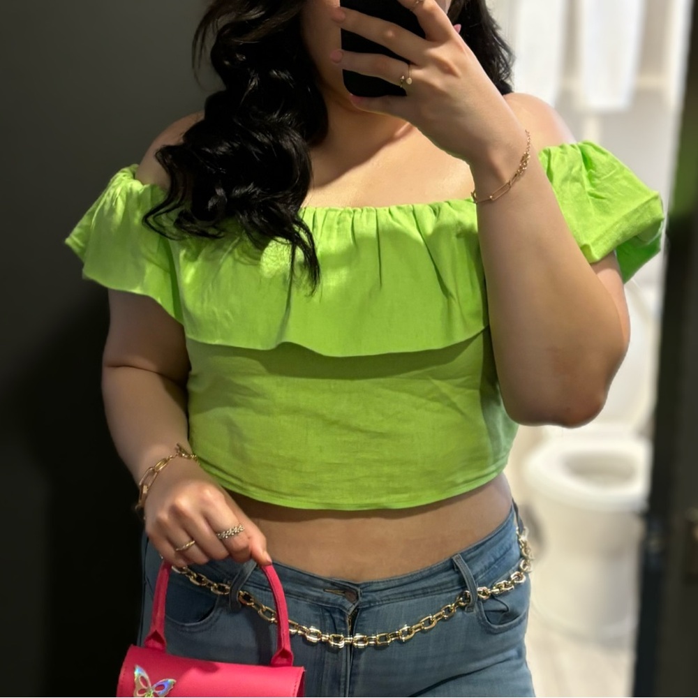 Target Bright Green Off-Shoulder Crop Top